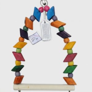 Colorful Wooden Bird Swing Perch with Bells – Hanging Toy for Parrots, Budgies, Lovebirds & Small Birds