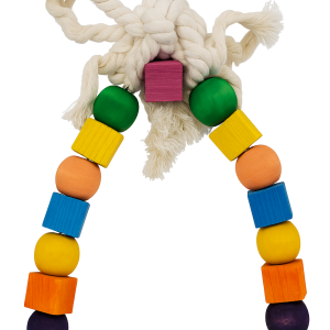 Colorful Wooden Parrot Swing Toy with Beads & Cotton Rope