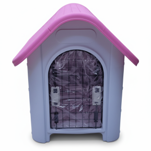 Plastic Pet House – Durable Dog & Cat Shelter with Lockable Door (Pink Roof)